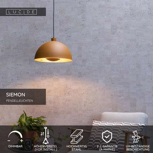 Lucide SIEMON - Pendelleuchten - Ø 40 cm - 1xE27 - Ockergelb - USP